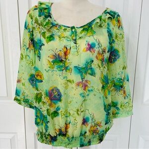 Northern Reflections Multicolor Butterfly Floral Shear Blouse